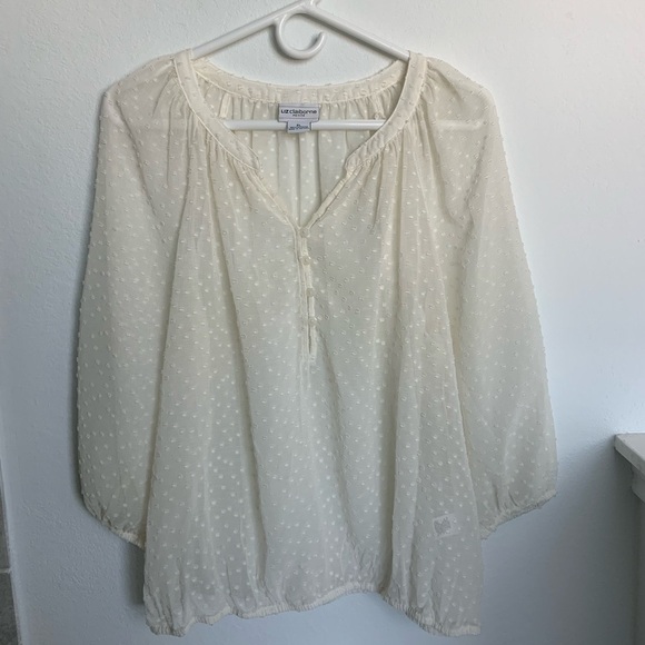 Liz Claiborne Petite Sheer Textured Blouse Womens L petites - Picture 9 of 9